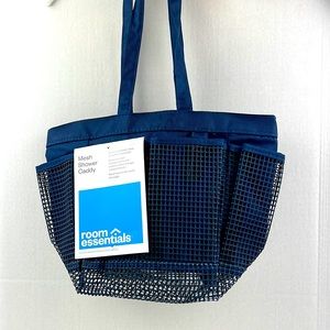 Mesh shower caddy navy. Has a mesh bottom for drainage